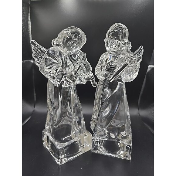 MIKASA Angel Heraldry Collection 8” SET OF 2 Angelic VIOLIN and HARP Crystal - Picture 1 of 9